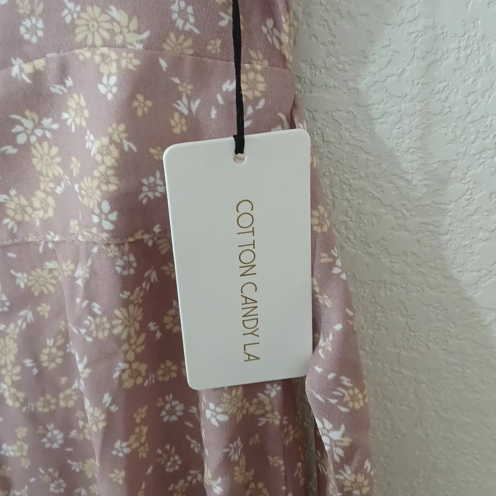 New Cotton Candy LA pink floral jumpsuit size large - Picture 4 of 9